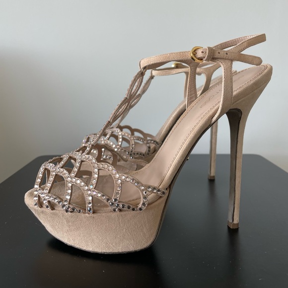 Sergio Rossi Suede and Crystal T Strap Heels Size 39 - Picture 2 of 11